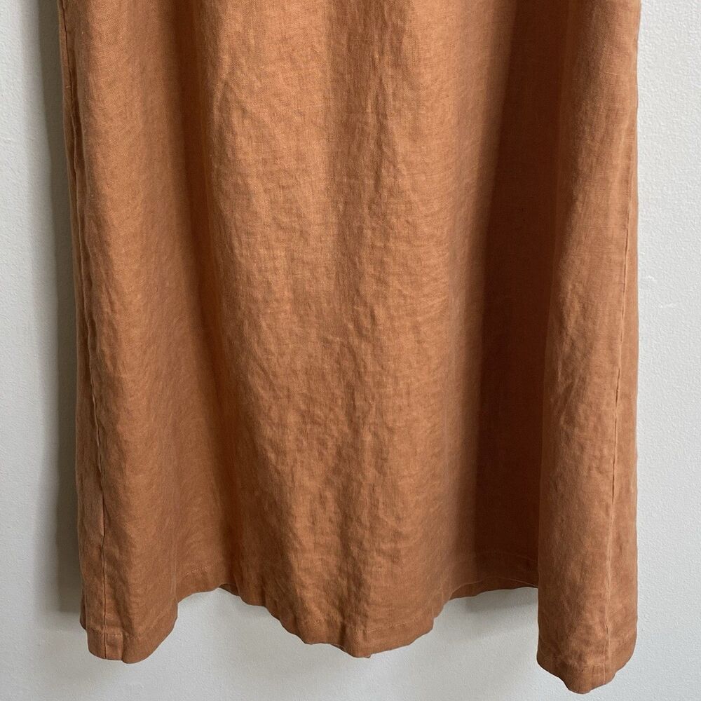 Quince Terracotta 100% European Linen Button Front Belted Midi Dress Size XS - Picture 12 of 14